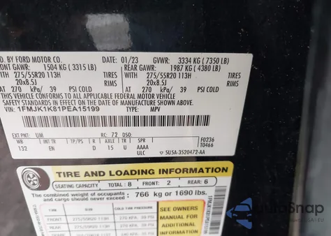 2023 Ford Expedition Max Limited из США, поврежденный, VIN 1FMJK1K81PEA15199